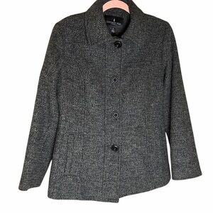 London Fog Wool Blend Tweed Pea Coat